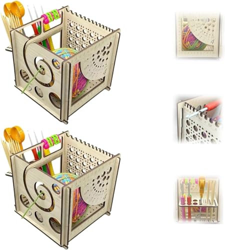 All-in-one Wooden Yarn Bowl, Wooden Yarn Bowl Knitting Bowl, Yarn Storage Organizer, Multifunctional Knitting Bag Yarn Storage, Knitters Great Gift for Crochet Lovers (2Pcs)