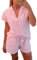 Siyova Short d'été pour femme - Pyjama 2 pièces - Manches courtes - Haut à revers - Imprimé à rayures - Short à taille élastique - Joli ensemble de vêtements de détente, rose, M