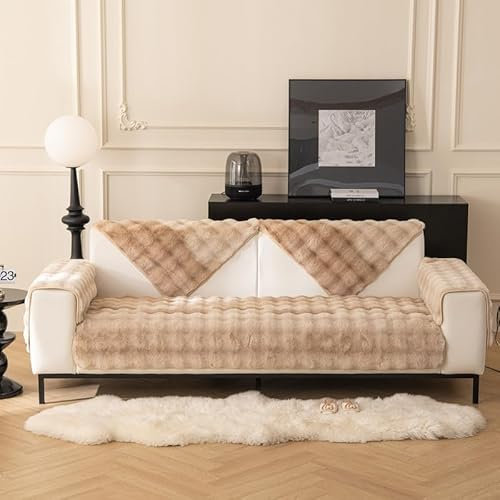 MINGPINHUIUS Sofabezug L Form 1/2/3/4 Sitzer Sofa Überzug für L Form Sofa Couch Sessel Ecksofas,Weicher Kaninchen Plüsch Sofabezug rutschfest Sofa Überwurf (Braun,70 x 210 cm)