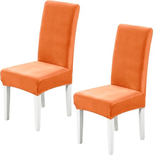 Xundefeng 2er Set Stretch Samt Stuhlhussen für Esszimmerstühle, Schutz Hussen für Stühle Schwingstühle, Dekoration Stuhlbezug für Haus, Küche, Hotel, Party - Orange