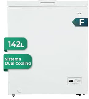 Svan Congelador horizontal Blanco SCH1500FDC. Capacidad 142 Litros, Dual Cooling, 1 Cesta, Bajo nivel Sonoro, Eficiencia Energética Clase F