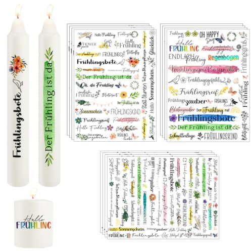 Yezirzax 12 PCS Kerzentattoos (400+ Muster) Wassertransferdruck Sticker |Wasserschiebefolie|Kerzenfolie | Kerzensticker Dekorieren | DIY Geschenk Kerzendekoration, Kerzentattoos Dekorieren (Frühling)