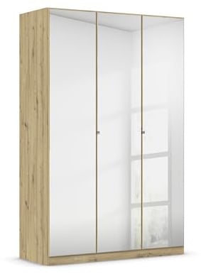 Rauch Möbel Reflect, Kleiderschrank, Farbe Eiche Artisan, Breite 136 cm | Schrank, 3-türig, mit Spiegel, Zubehör Basic, für Schlafzimmer, Kinderzimmer, Studentenwohnung, Garderobe, Flur