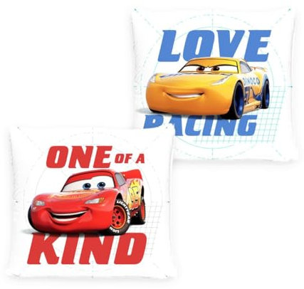 JACK Renforcé Kissen 40x40cm inkl. Füllung Dekokissen Cars One Love Rennauto Disney Blau Rot Weiß