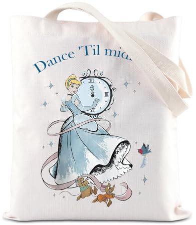 Dance Til Midnight Tragetasche Prinzessin Cinderella Geschenk Märchen-Fans Geschenke Jaq und Gus Liebhaber Geschenk Magic Kingdom Henkeltasche, weiß, 14.56INCHES