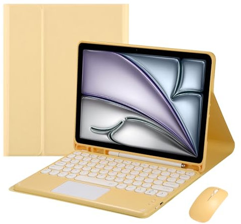 Funda con Teclado para iPad Air 11 Pulgadas M2 (2024), iPad Air 5.ª Gen (2022) / iPad Air De 4.ª Gen 10,9 - Español Ñ,Teclado Bluetooth Magnéticamente Desmontable,Amarillo