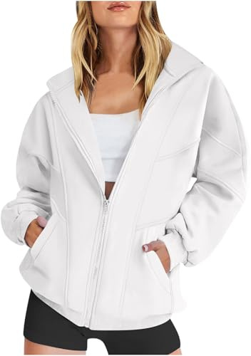 Generisch Sweatjacke Damen Strickjacke Übergangsjacke Jacke Pullover Sweatshirt mit Tasche Freizeit Einfarbig Winterjacke Oberteile Blusenjacke Lässig Thermoshirts Casual Reißverschluss Mantel