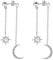 Telooco 925 Sterling Silver Earrings for Women Shiny Star and Moon Dangle Drop Earring Anti-allergic Crystal Dangly Earring Front and Back Double Chain Long Earrings for Women Girls