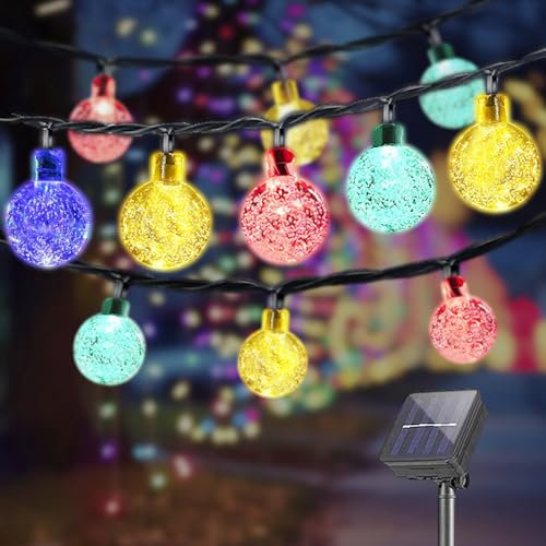 LQWELL® Solar Lichterkette Aussen 3M 10LED 8 Modi für Innen und Aussen Kettenlicht Kristall Kugeln IP44 Wasserdicht Garten Terrasse Balkon Hochzeit Party Fenster (Bunt)