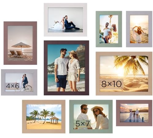 Funtopia Bilderrahmen 10er Set, Collage Fotorähmchen für Wand und Tisch | Galerie-Fotorahmen-Set Mehrfarbig mit 2 Stk. 20x25 cm (8x10), 4 Stk. 13x18 cm (5x7), 4 Stk. 10x15 cm (4x6)