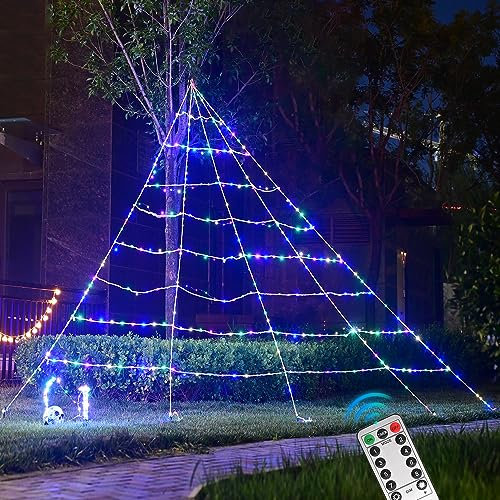 Maxee 260 LED Halloween Spinnennetz Lichter Deko, 5m Riesen Lichternetz mit 26m Lichterkette & Fernbedienung (8 Lichtmodi &Timer), Netz Lichter Dekoration für Garten Innen Außen