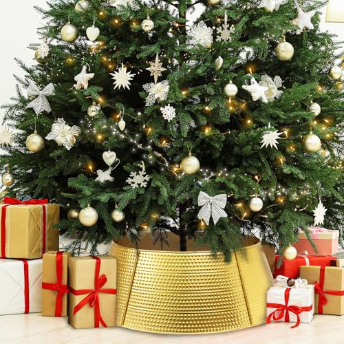 Yeviaoy Lot de 5 colliers de sapin de Noël de 71,1 cm – Jupe de sapin de Noël pour la maison, le salon, décorations de Noël à l'intérieur, décorations de Noël – Doré, métal martelé