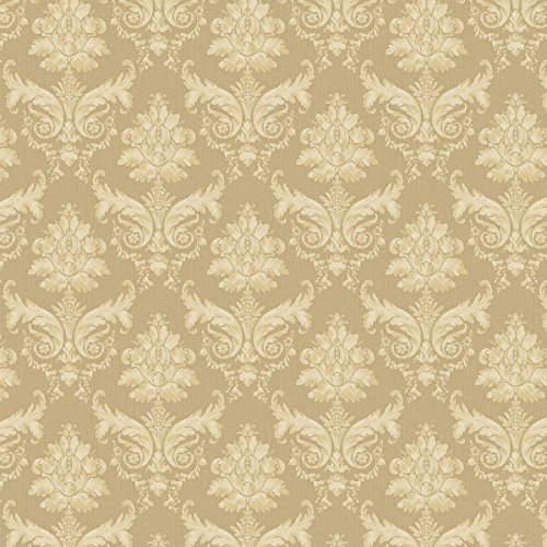 Pack of 5 Dolls House Miniature Cream on Khaki Leaf Damask Wallpaper