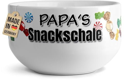PR Print Royal Müslischale mit Spruch - Papas Snackschale - Süß - Persönliches Geschenk für den Papa zum Geburtstag, Weihnachten, Danke sagen, Vatertag | Keramik, 500 ml