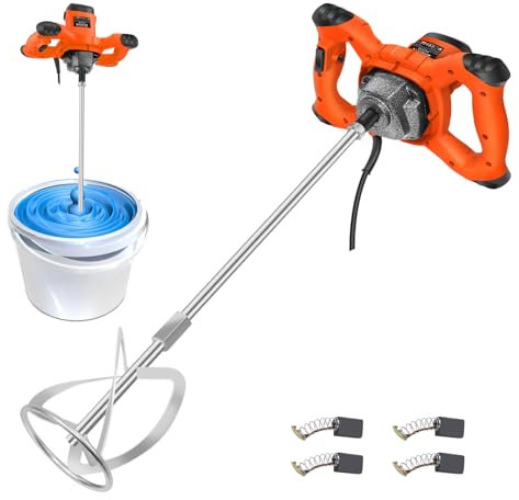 2400W Elektro Mörtelrührer 2m Stromkabel, einstellbare 6 Geschwindigkeit mit Lock-Taste, 1700U/min, M14 Gewinde 120mm Mischdurchmesser für Farbe, Mörtel, Gips, Zement, Futter, Orange