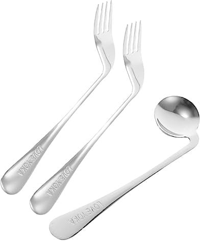minkissy 1set Ergonomic Angled Spoon and Fork for Elderly and Disabled Lightweight Feeding Utensils for Comfortable Eating Hospital