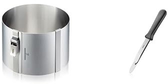 GEFU Tortenring Set: verstellbarer Tortenring TONDO CLIP & Tortenringmesser TONDO - Kuchenring bis 10 cm Höhe, verstellbar 16-30 cm Ø, Edelstahl