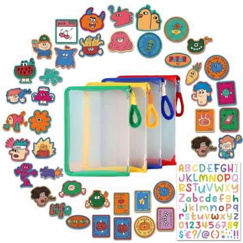 ZVRSUA Lot de 4 Pochettes Plastique A5 Zippées avec 2 Sets d Étiquettes Uniques et Poignées Douces Organisateur Bureau École Pochette Porte Vue Rangement Modulable