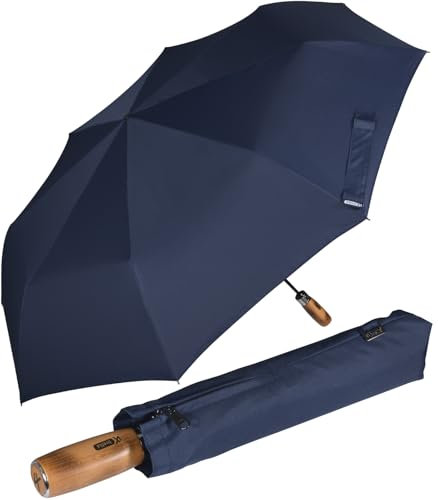 iX-brella - Sombrilla XXL para hombre de 121 cm con mango de madera auténtica y cierre automático, Insignia-blue con mango de varilla, 121 cm