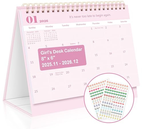 Motivierender Kalender, Tischkalender 2025-2026 mit inspirierenden Zitaten, Juni 2025-Dezember 2026, inspirierende Geschenke für Frauen, Bürodekoration für Mädchen, Rosa