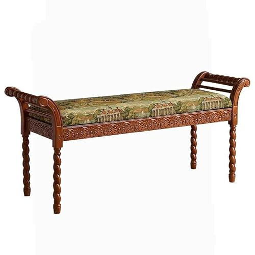 interoknack Camille Manor Vintage gepolsterte Holzbank, antike geschnitzte Eingangsschuhbank, französischer Stil, Schlafzimmer, Bett-Ottomane