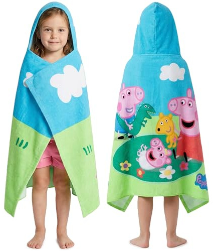 Peppa Wutz Badeponcho Kinder mit Kapuze 2-6 Jahre, 100% Baumwolle Kapuzenhandtuch Mädchen, Sommer Kapuze Handtücher, Badetuch Poncho für Strand Pool, Geschenke für Mädchen (Multi Peppa)