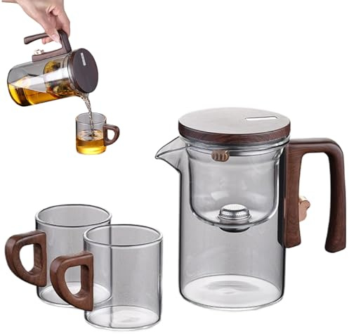 520ml Glass Teapot with Magnet Infuser 2 Cups & Handle Easy Clean Loose Leaf Flowering Tea Brewing Pot Set - Glass Teapot