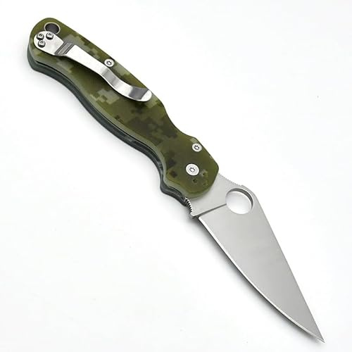 Amacigana Klappmesser mit G10 Griff, 7Cr13MoV Stahl, Tarnmuster Grün, 21 cm Gesamtlänge, 8cm Klinge, 58 HRC Härte