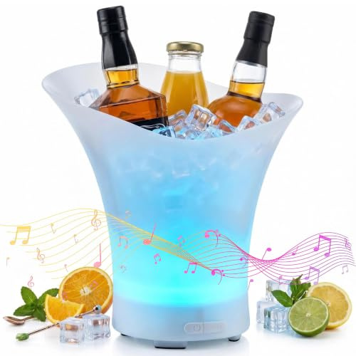 Refroidisseur à Champagne LED 7L avec Bluetooth,Seau Champagne Électrique | avec Changement de Couleur RVB, Rafraîchisseur de Bouteilles de Vin et Bière sur Secteur USB, pour Fête, Soirée, Maison