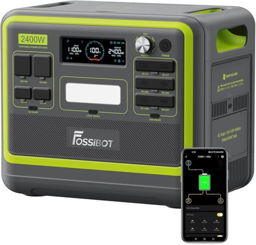 FOSSiBOT F2400 Centrale elettrica portatile, 2048Wh batteria LFP generatore solare, uscita fino a 2400W Power station, per backup domestico, interruzioni di corrente e campeggio verde