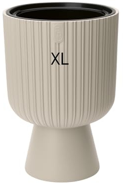 MELTOM Blumenkübel Rund Ø 29 x 43 cm Beige auf Fuß, hoher Blumentopf | Kunststoff, Gefäß 18,7 L, herausnehmbarer Innentopf 5,5 L mit Griffen, ohne Abflussloch, innen & außen, wetterfest