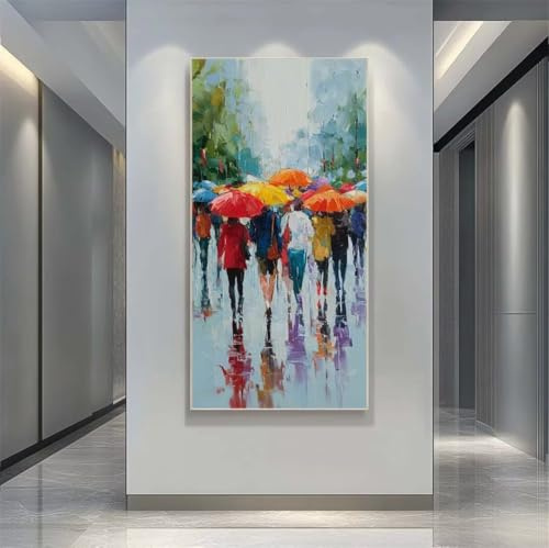 Diamond Painting Adultos Grande Tamaño, Kits de Cuadro Diamantes Gente Bajo la Lluvia 5D DIY Diamond Painting Abstracto Pintura Diamante Punto de Cruz Artes Manualidades para Adultos 50x100 cm -LR969