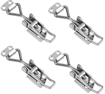 4PCS Loquet à Bascule Acier Inox Loquet de Serrage, Sauterelles de Menuisier, Capacité de Rétention 100kg 220lbs, Sauterelle de Serrage Réglable, Fermeture Capot Fermeture à Levier pour Armoire Porte