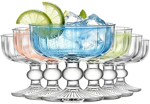 TOLASTO 6er Set Cocktailgläser Coupe 320 ml – Vintage Margarita Gläser, Retro Dessertgläser aus Glas, Stielgläser für Martini, Daiquiri, Eis, Sundae & Bar