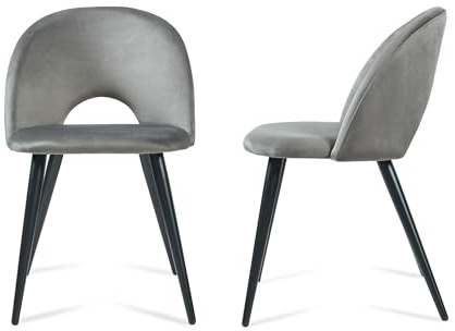[en.casa] Esszimmerstühle Karijoki 2er Set Küchenstühle Lehnstuhl skandinavisch Polsterstuhl Samt mit Rückenlehne Stühle mit Metallfüße 77 x 50 x 55 cm Grau/Schwarz