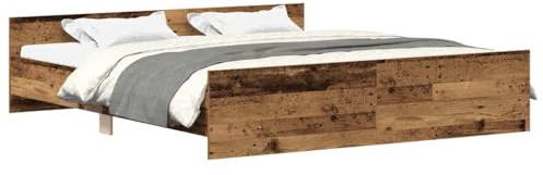 Foknhdi Bettgestell 180x200 cm Doppelbett Altholz-Optik, Bettrahmen aus Holzwerkstoff und massivem Kiefernholz, Modernes Ehebett mit Kopfteil und Lattenrost für das Schlafzimmer
