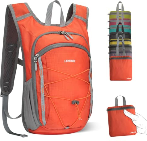 LAIMEIWEE Wanderrucksack Klein 13L Faltbarer Rucksack Damen Herren Tagesrucksack Daypack Ultraleicht Trekkingrucksack Reiserucksack Packable Hiking Backpack für Outdoor Wandern Reisen, Orange