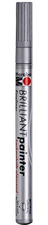 Marabu 01210008082 - Brilliant Painter, silber 082, Strichstärke ca. 0,8 mm, Universeller Lackmalstift, glänzend, deckend, wetterfest, lichtecht, schnell trocknend, für verschiedene Oberflächen