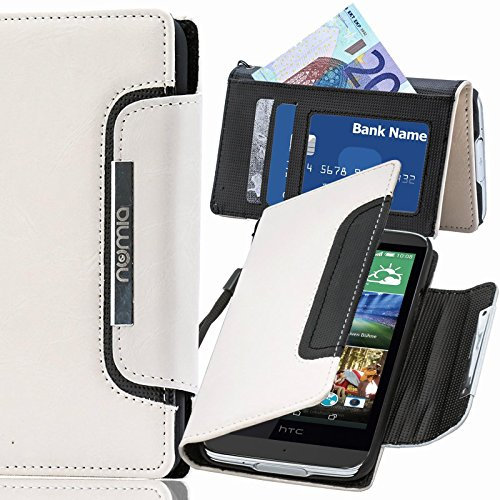 numia HTC One S Hülle, Handyhülle Handy Schutzhülle [Book-Style Handytasche mit Standfunktion und Kartenfach] Pu Leder Tasche für HTC One S Z520e Case Cover [Weiss-Schwarz]