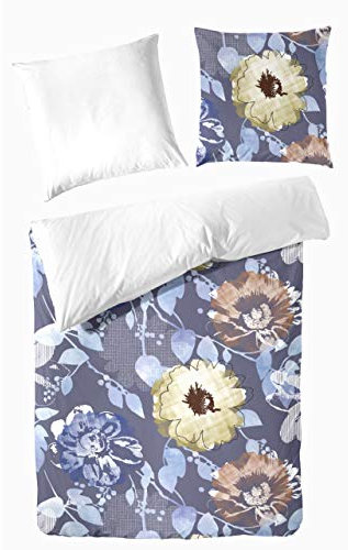 Hahn Haustextilien Mako Satin Bettwäsche Blumen blau 135x200 cm