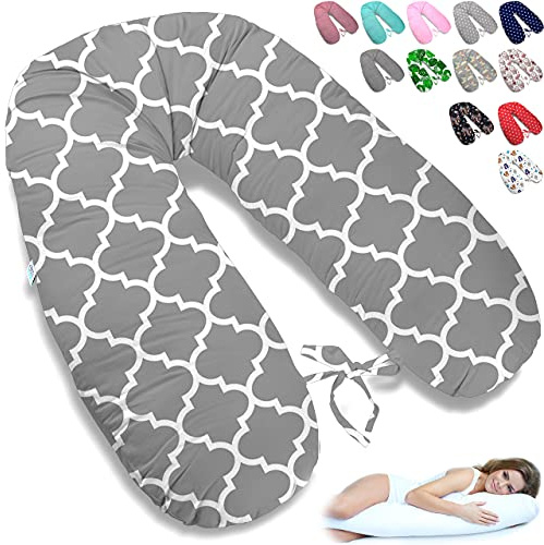 ekm trade 170cm XXL Stillkissen Schwangerschaftskissen Lagerungskissen Seitenschläferkissen große Farbwahl Handmade Baumwolle 100% aus Zertifizierte Materialien (23 – Grau – Marokko)