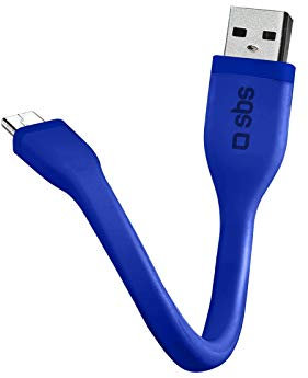 SBS Micro Cavo Dati e Ricarica, Lunghezza 12 cm, Connettori USB, Micro USB, Finitura Piatta Antigroviglio, per Smartphone, Tablet, Laptop, Pc, Blu