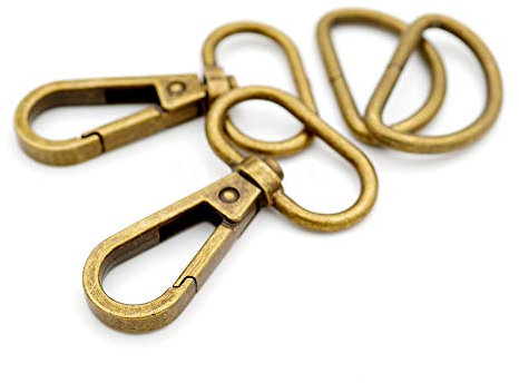 CRAFTMEMORE Karabinerhaken aus antikem Messing, Karabinerverschluss, Drehgelenk, mit D-Ring, Basteln, FSD1, 2,5 cm, 10 Sets