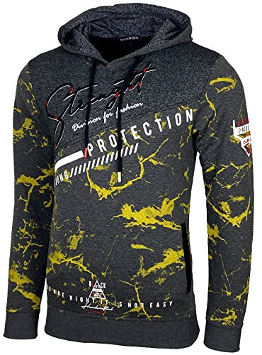 Baxboy Herren Pullover Hoodie Sweatjacke Longsleeve Sweatshirt Jacke Langarm Kapuzenpullover Hoody Sweater 2628, Farbe:Anthrazit/Gelb, Größe:M