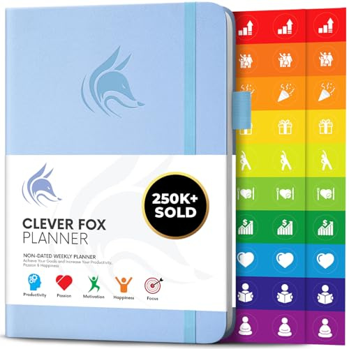 Clever Fox Weekly Planner Undated, Monthly & Daily Notebook, Periwinkle | Goal & time management journal, to-do list, daily habit tracker, stickers, 120gsm paper, for women, men & teens
