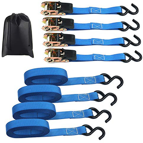 4 x 800 kg Cinghia con Cricchetto - 5 m Cinghie di Tensione con Cricchetto, Cinghie di Fissaggio Ratchet Tie Downs Cinghie di Tensione Con on Cricchetto e Gancio Cinghie Per Trasporto Merce Blu