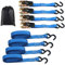 4 x 800 kg Sangle à Cliquet - Kit de 4 Sangles Arrimage à Cliquet, 5m Sangle d'arrimage avec Tendeur à Cliquet Sangle à Cliquet Sangles de Serrage pour Remorque Auto Caravane Vélo Déménagement Bleu