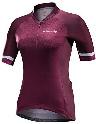 Santic Cycling Jersey Womens Short Sleeve MTB Mountain Bike Tops Summer Biking Jersey Bicycle Shirt Breathable Quick Dry Violet EU M