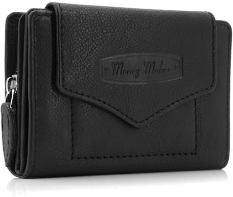 ekavale Geldbörse für Damen mit Druckknopf-Überschlag RFID weiches Leder (Schwarz)