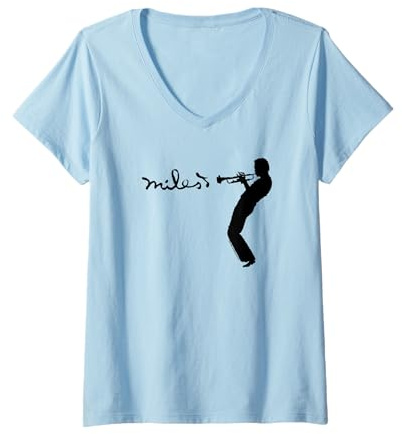 Damen Miles Davis Groovin' Black Type T-Shirt mit V-Ausschnitt